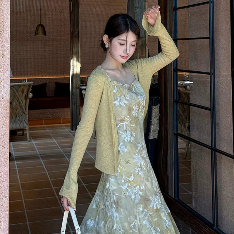 アートフラワーキャミソールワンピース(2colors)