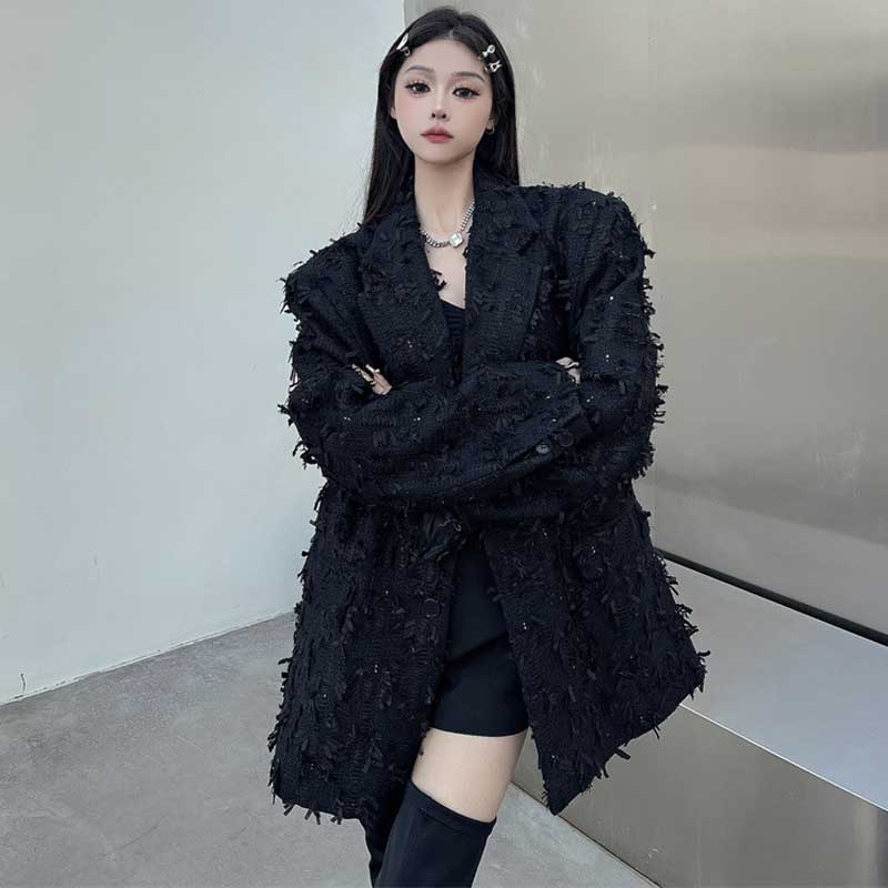 シャギーフリンジテーラードジャケット