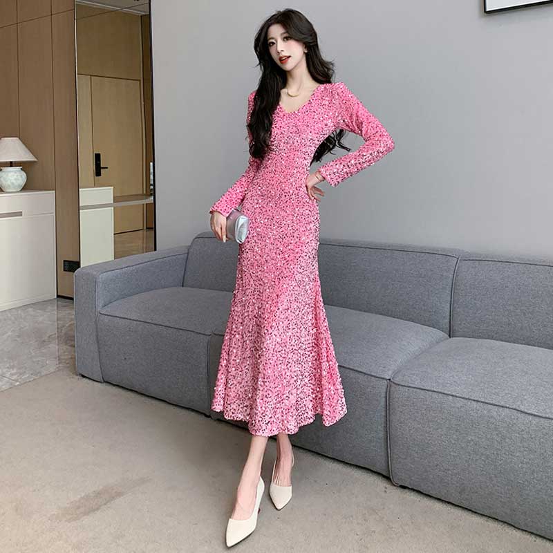 スパンコールフレアワンピース(5colors)