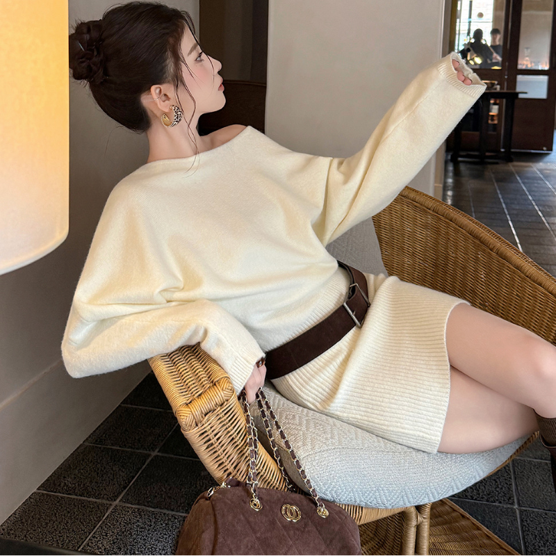 ワンショルダードルマンニットミニワンピース(3colors)