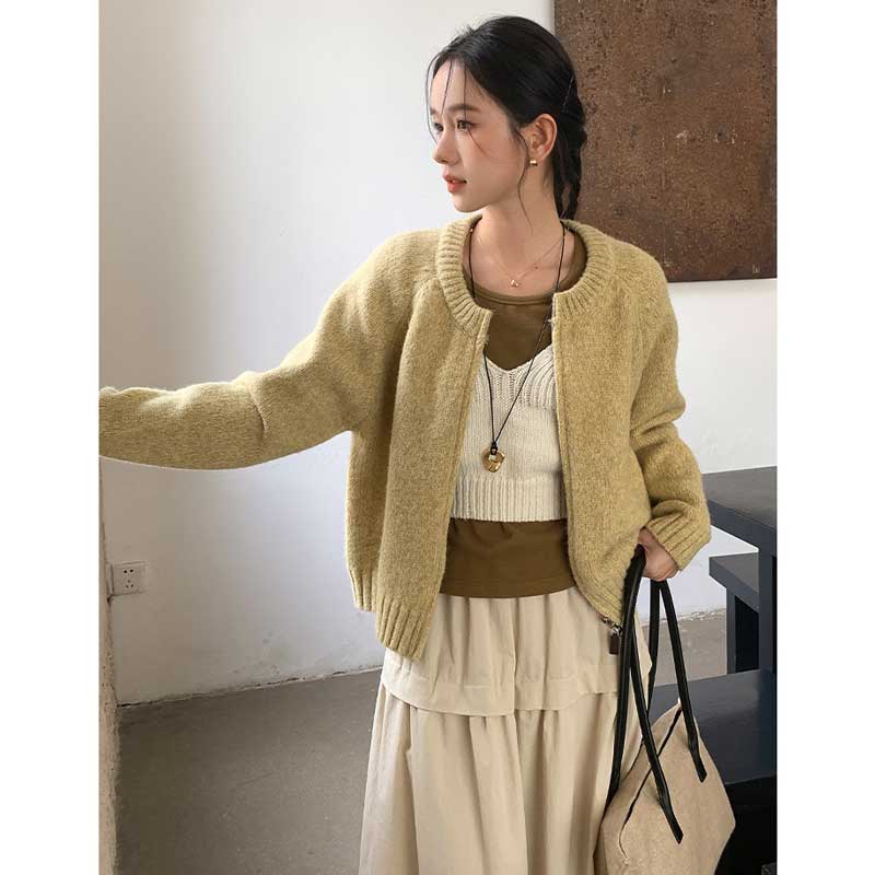 ラウンドネックニットカーディガン(4colors)