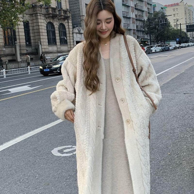 ケーブルデザインロングコート(2colors)