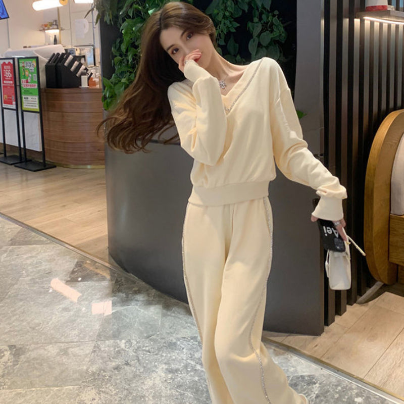 ラメラインスウェットトップス×ボトムスセット