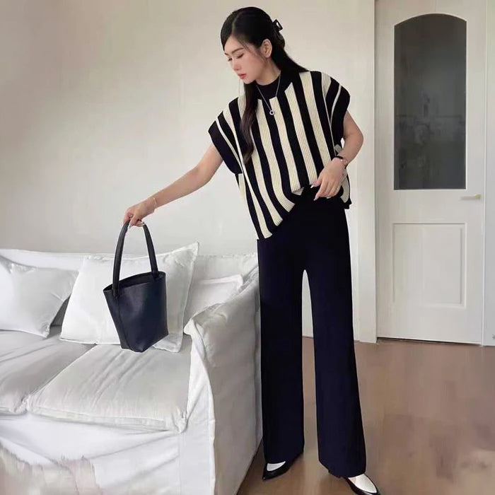 ストライプニット×リラックスパンツ(6colors)