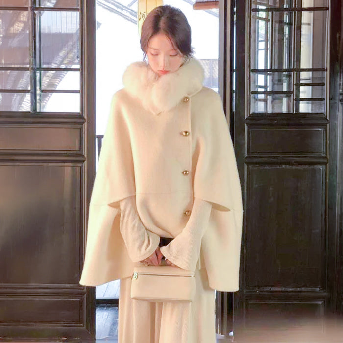 ファーカラー付きケープコート(2colors)