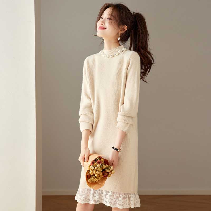 レースレイヤード風ニットワンピース(5colors)