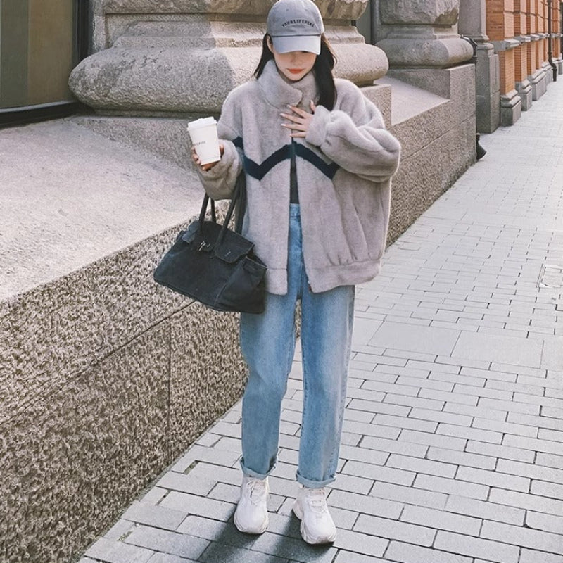 ラインデザインフリースジャケット