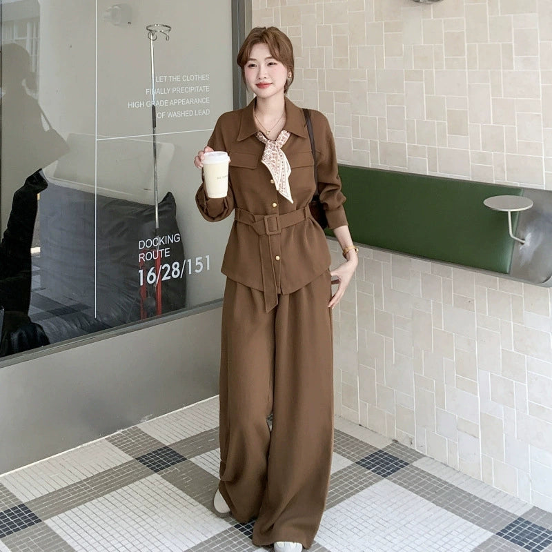 ウエストベルトシャツ×ワイドパンツセットアップ(2colors)