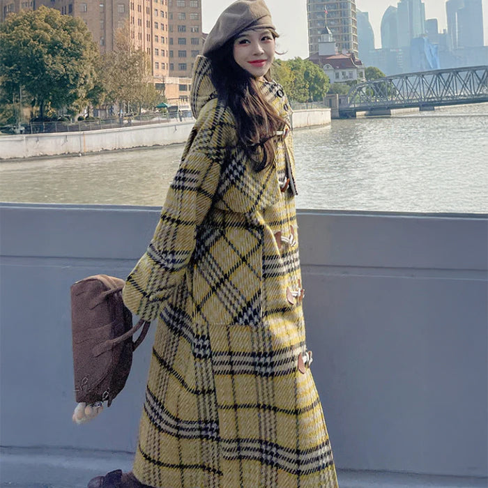 イエローチェックダッフルコート