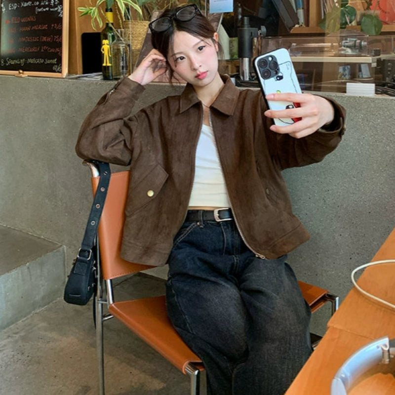 ブラウンフェイクスエードジャケット