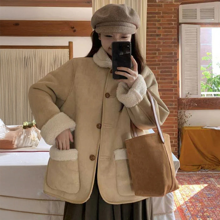 ボア襟スエードコート