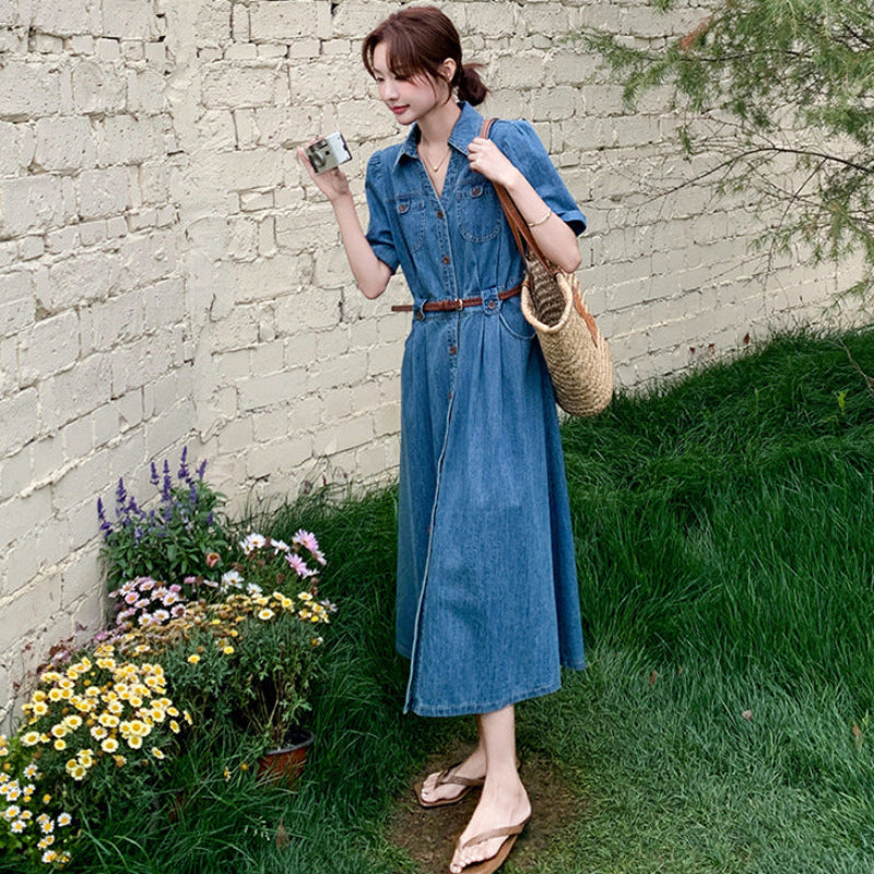 デニムシャツフレアワンピース