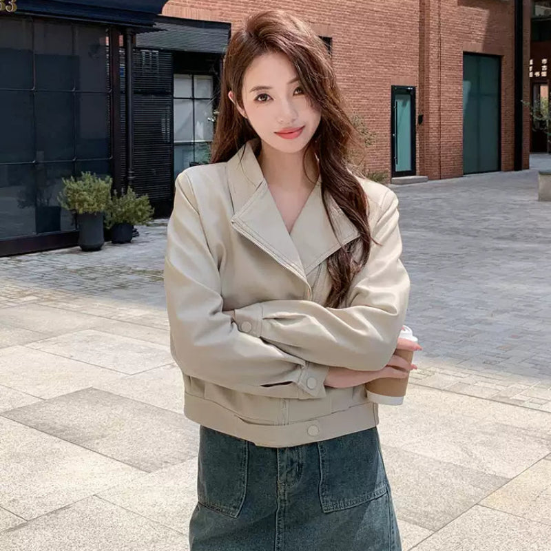 ホワイトライダースショートジャケット(白)春 スタイリッシュな ホワイトライダースショートジャケット(白)春 スタイリッシュな