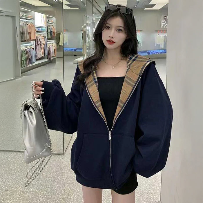 フード裏チェックパーカー(2colors)