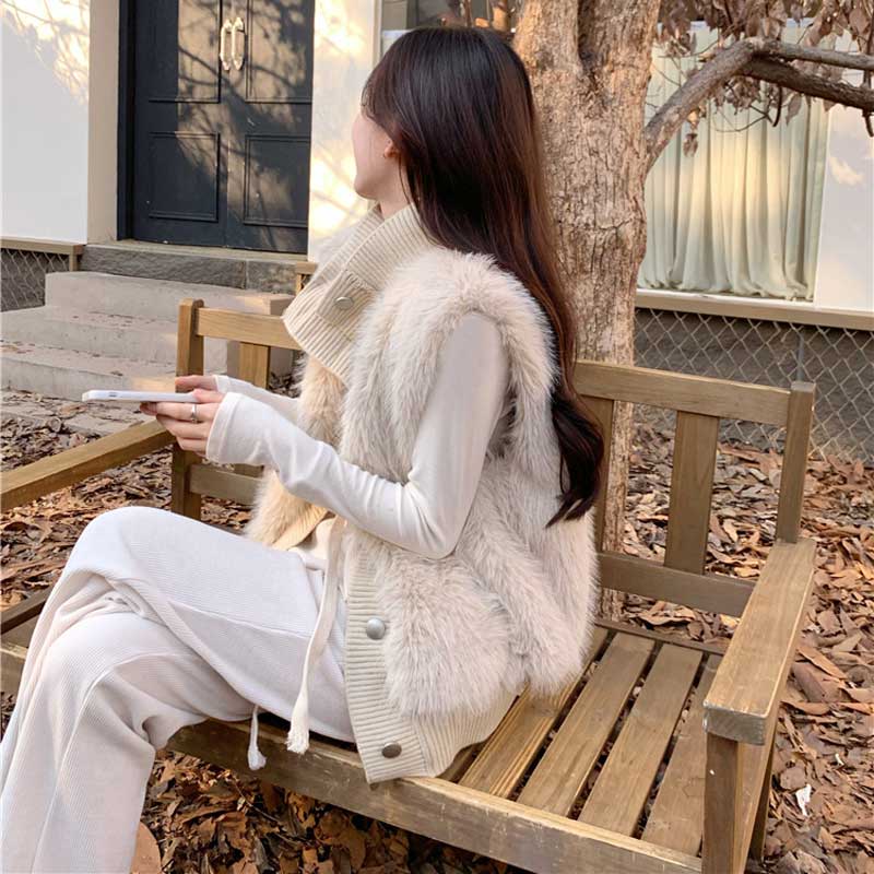 ファー切替ニットベスト(2colors)