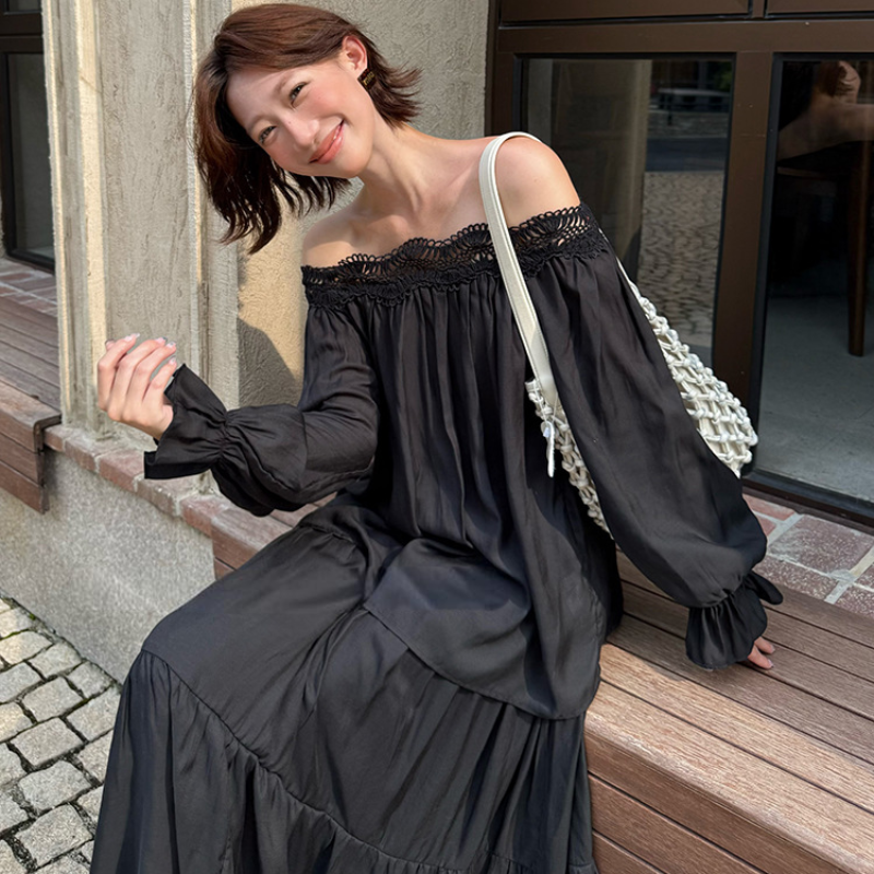 オフショルダーカットソー×ロングスカートセット(2colors)