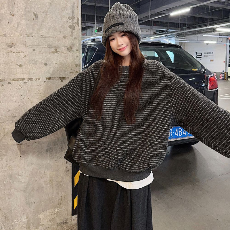 裏起毛ボーダークルーネック