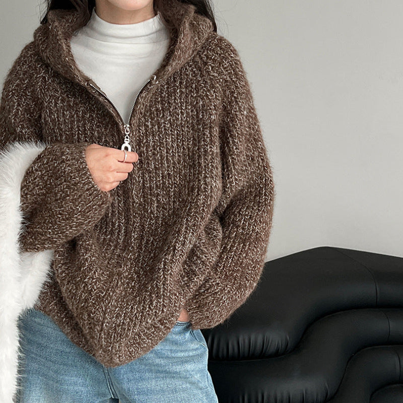 ファーフード付ニットカーディガン(2colors)