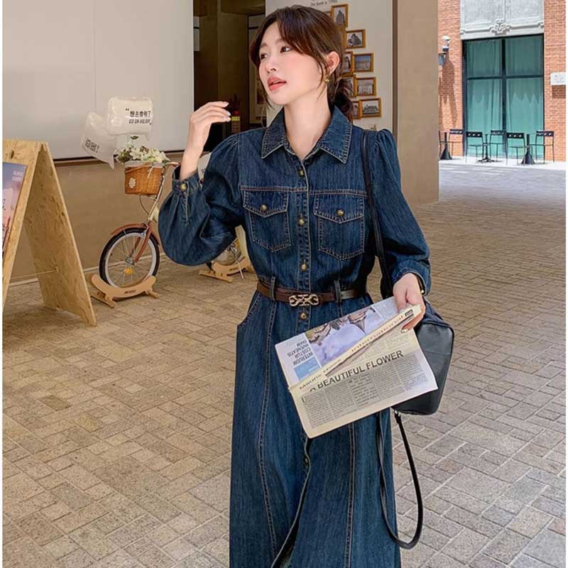 レトロ調デニムシャツワンピース