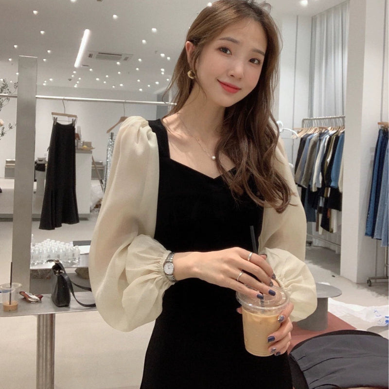 シフォンスリーブベロアワンピース