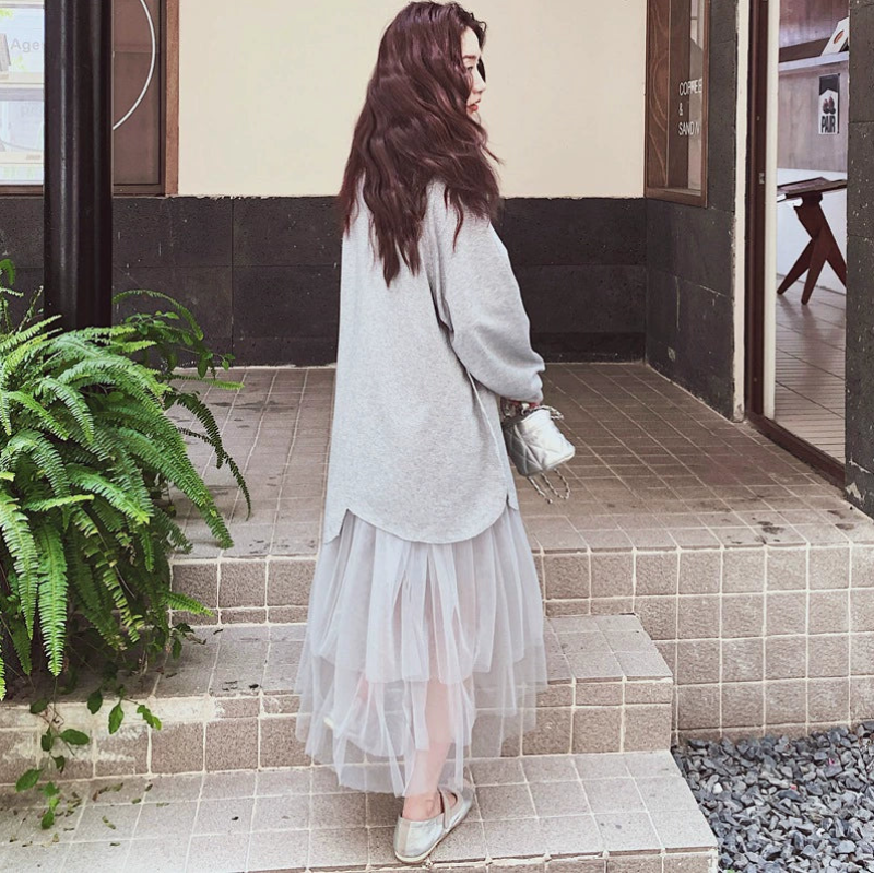 チュールドッキングスウェットワンピース