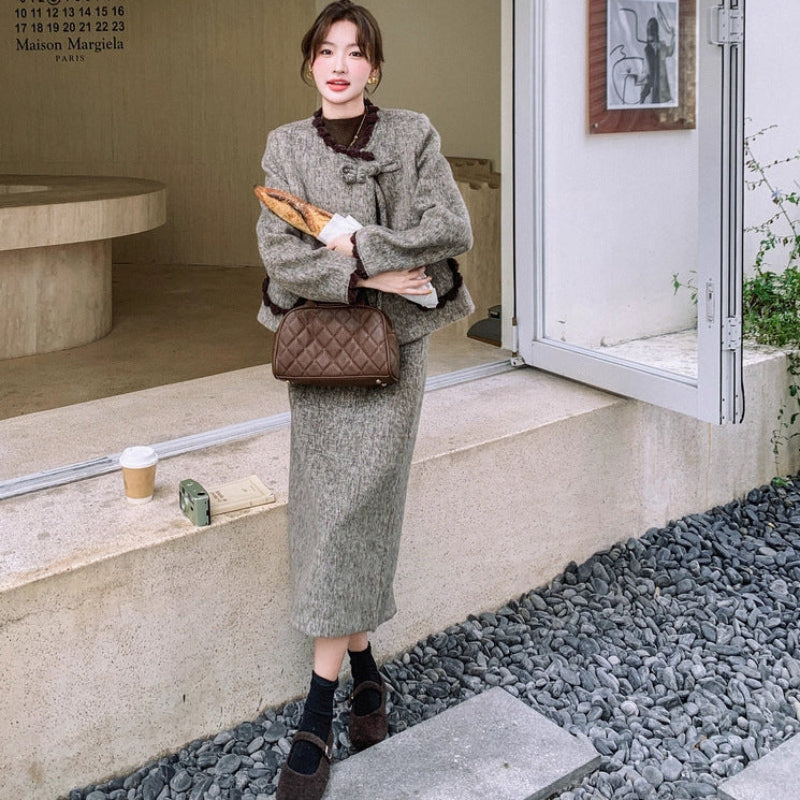 ミックスツイードジャケット×スカートスーツ