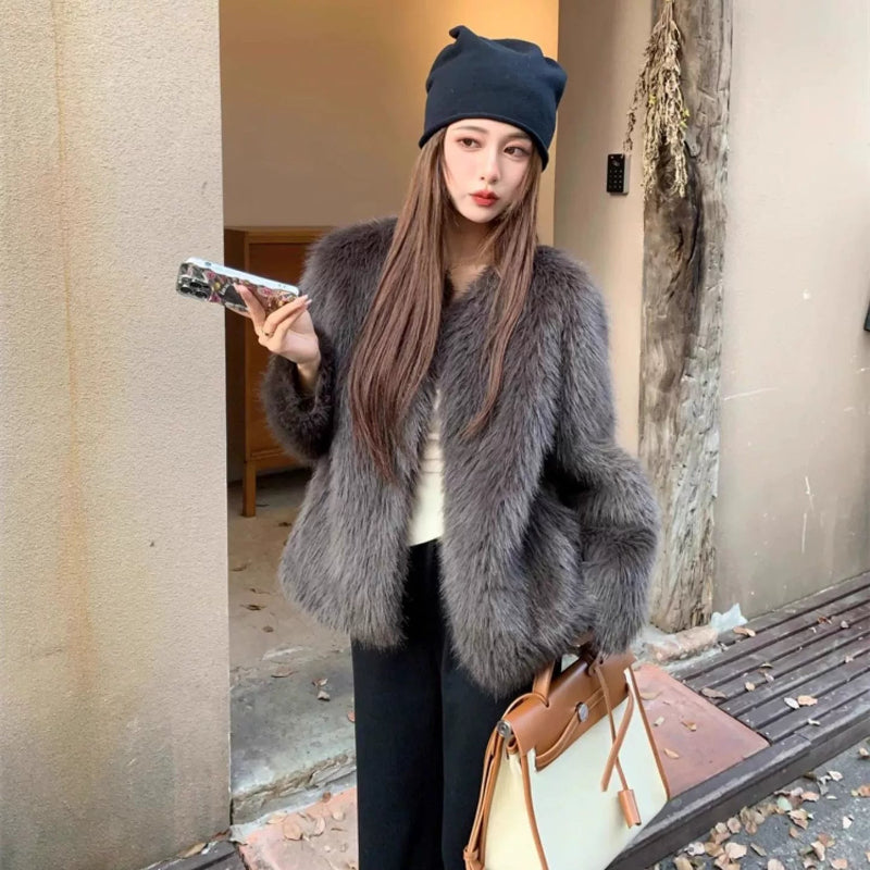 フェイクファーノーカラーコート(2colors)