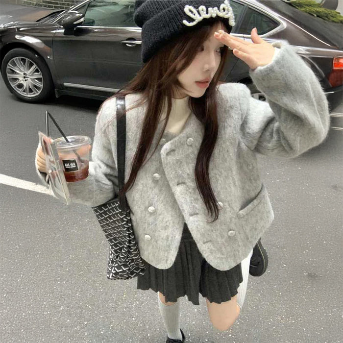 ノーカラーシャギーボアコート(2colors)