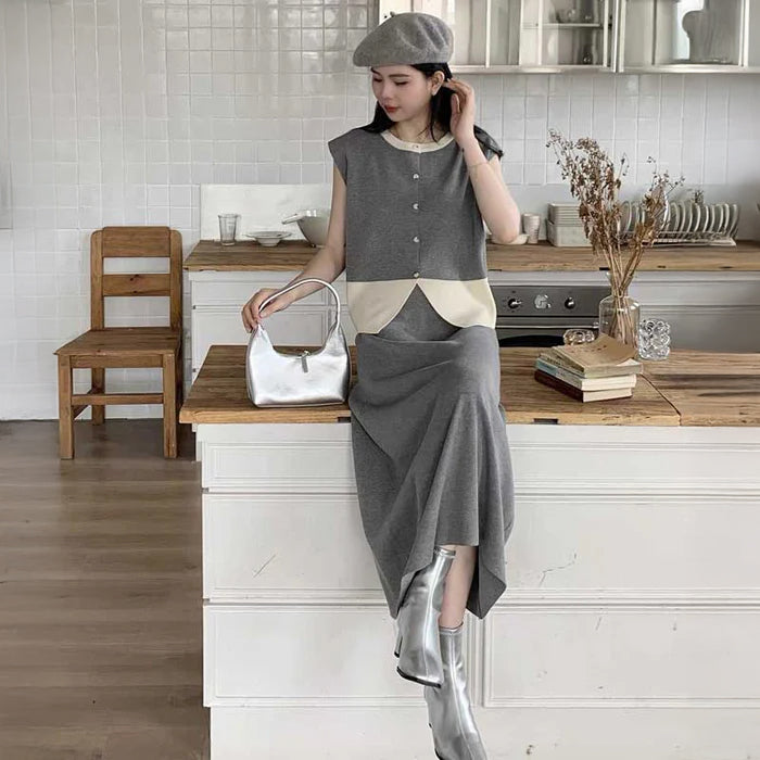 バイカラートップス×ナロースカート(4colors)