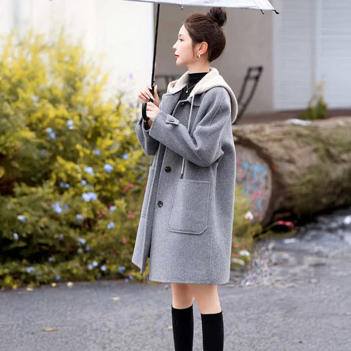 ニットフード付きメルトンコート(2colors)