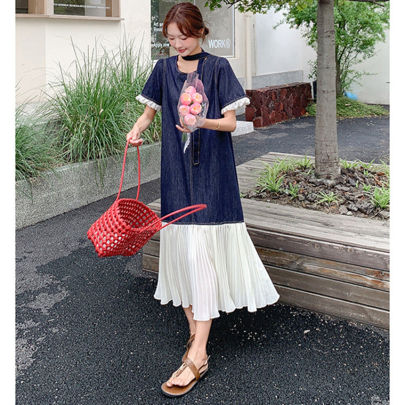 シフォン切り換えデニムワンピース