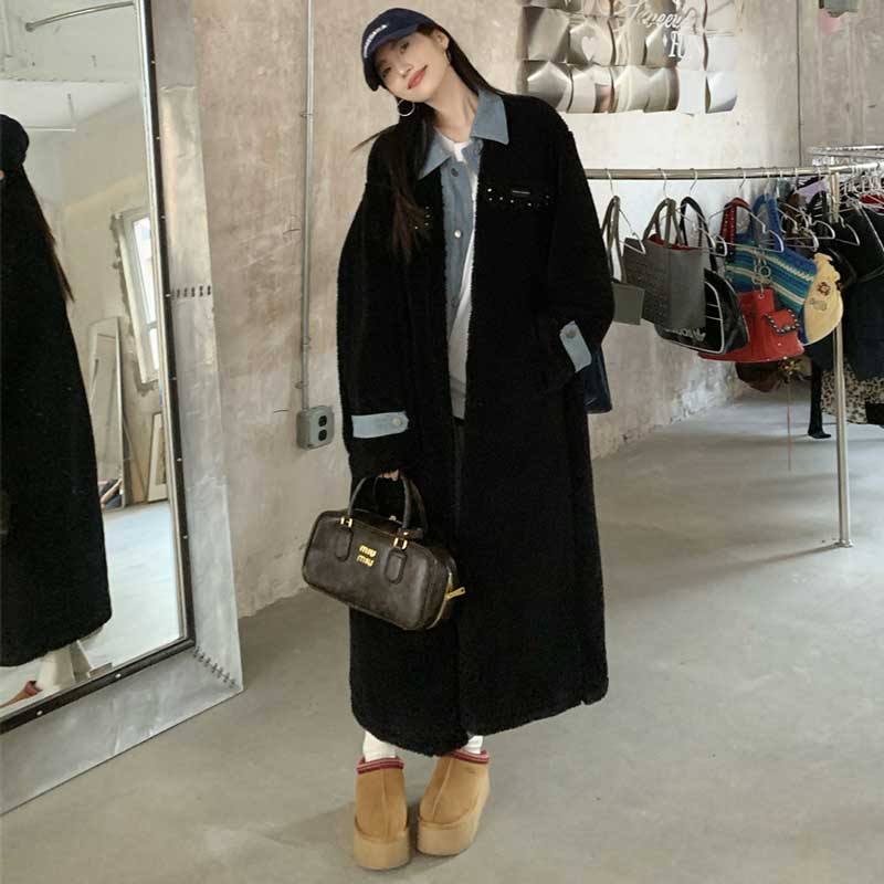 レイヤード風ボアロングコート