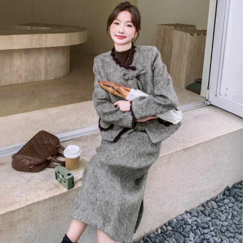 ミックスツイードジャケット×スカートスーツ