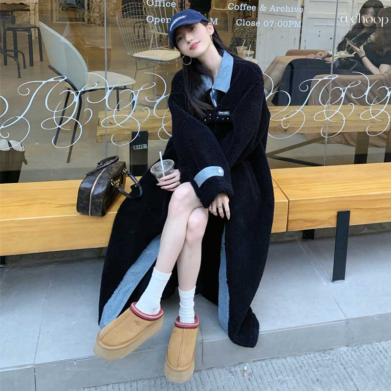 レイヤード風ボアロングコート