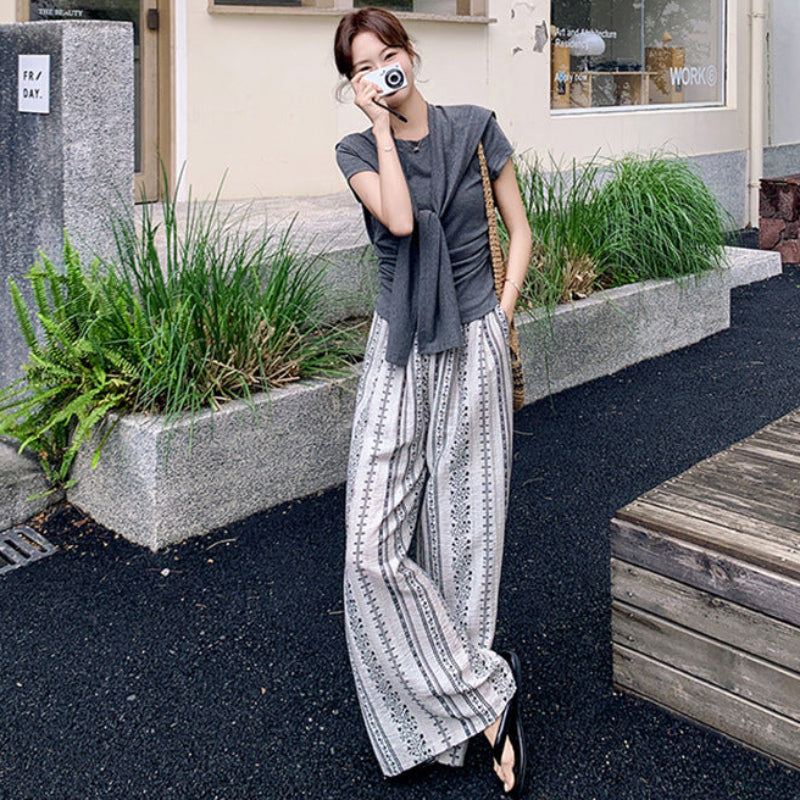 ショール×Tシャツ×ボタニカルリゾートパンツセット