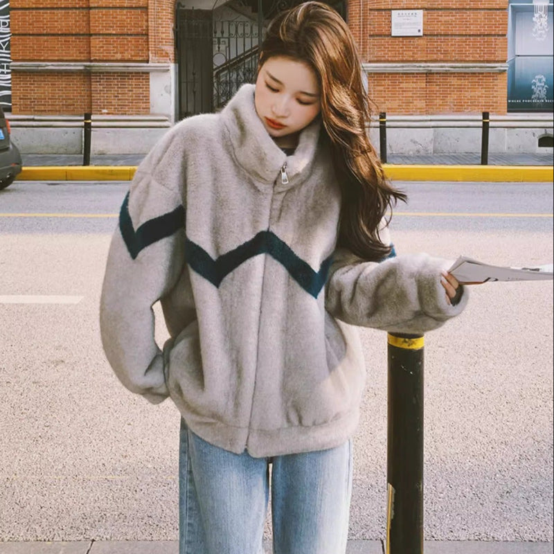 ラインデザインフリースジャケット