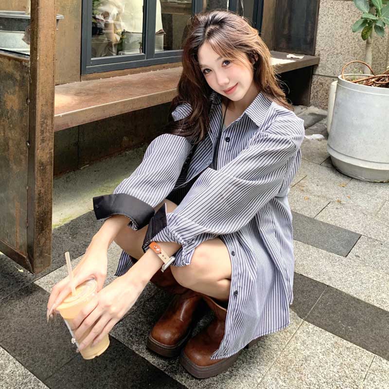 バイカラーストライプオーバーシャツ