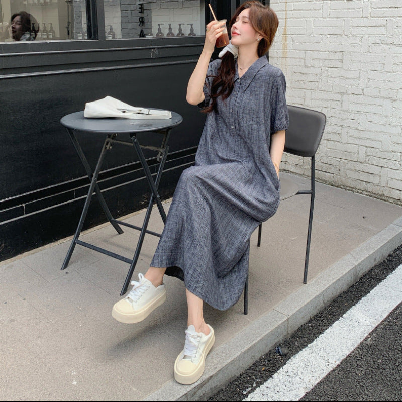 グレーハーフスリーブシャツワンピース