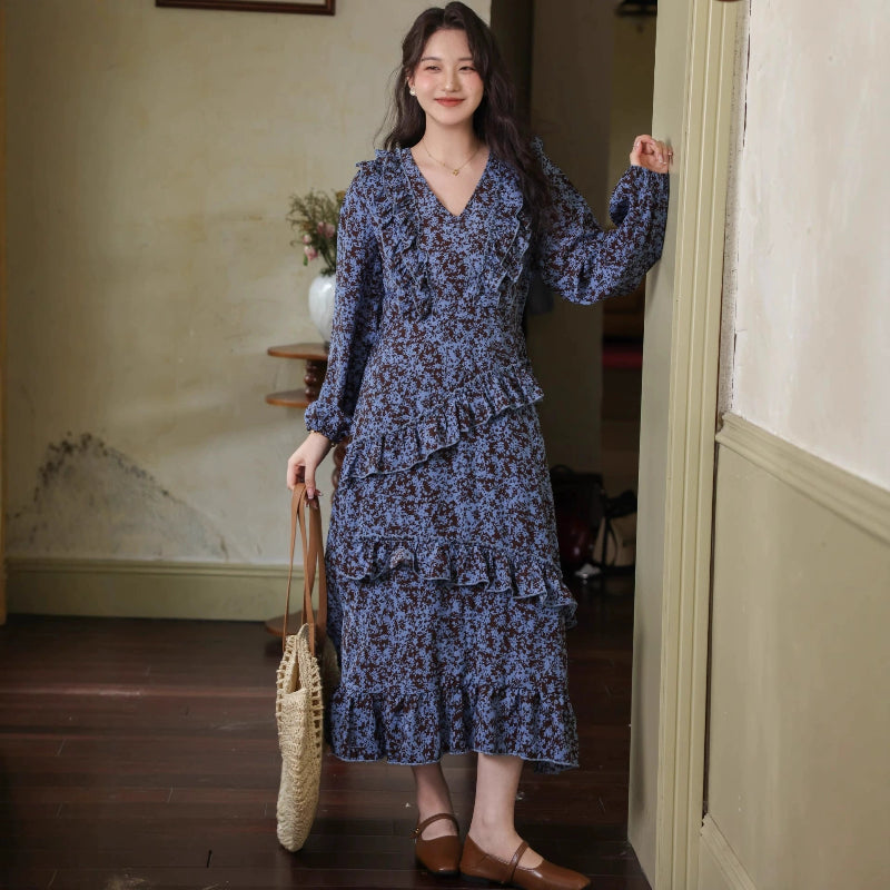 シフォンフラワーフリルワンピース