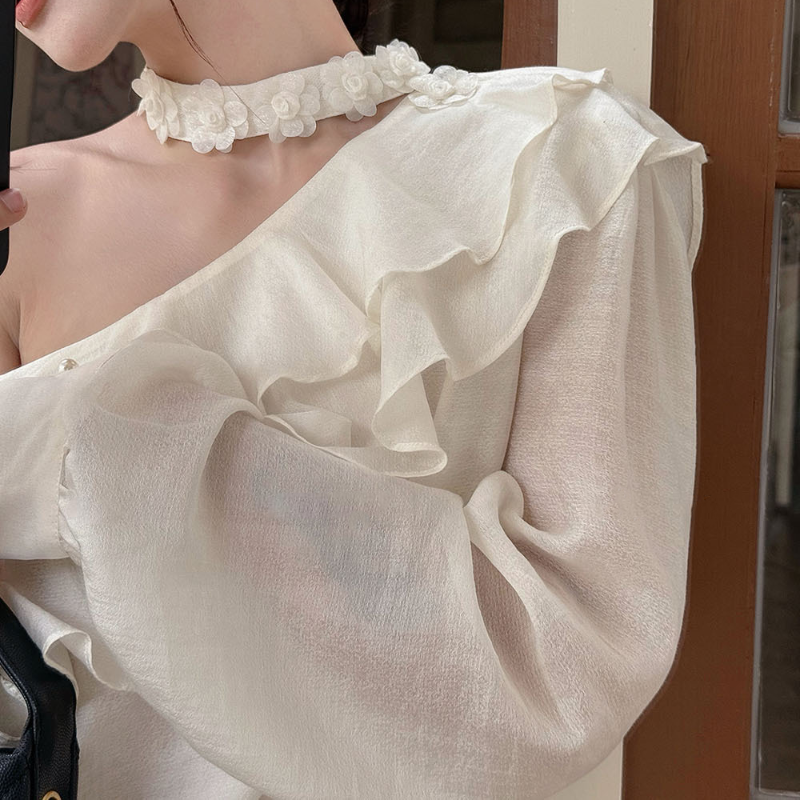 ワンショルダーフリルカラーブラウス(3colors)