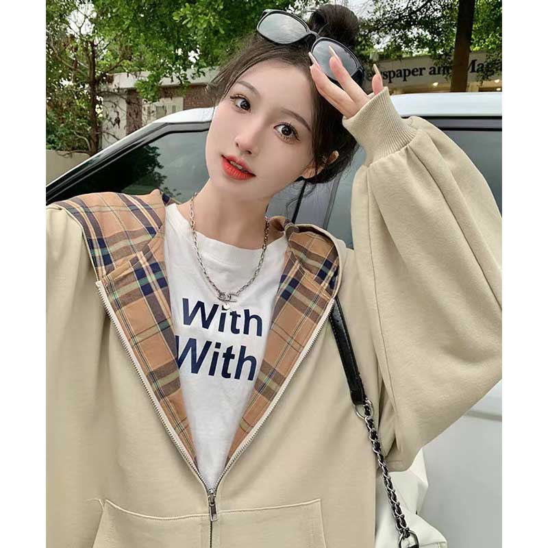 フード裏チェックパーカー(2colors)