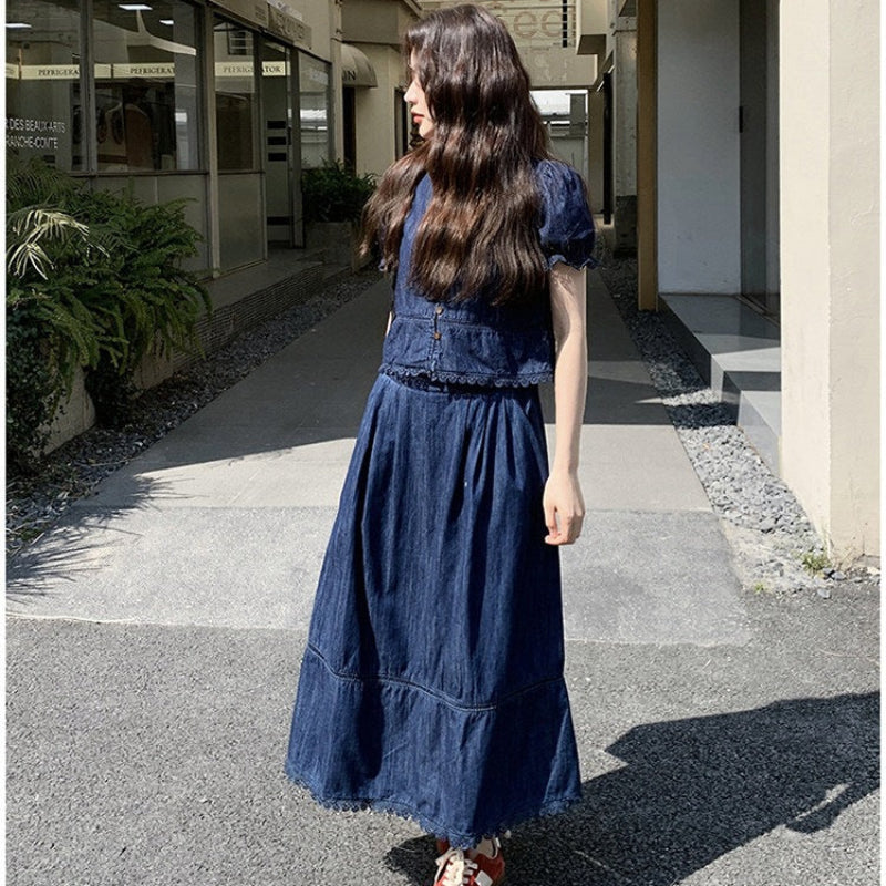 デニムブラウス×スカートセットアップ