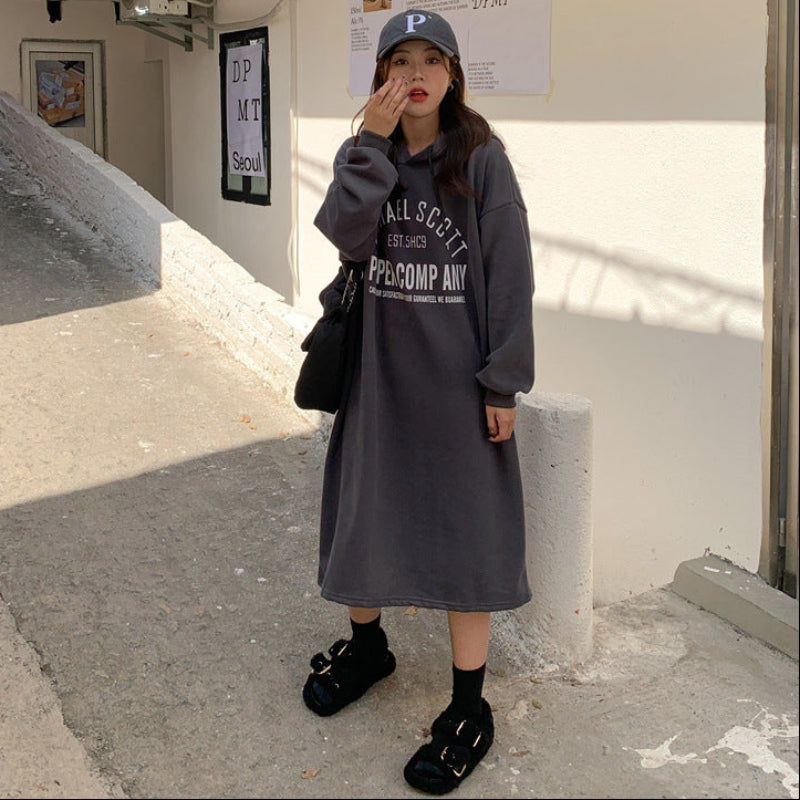 ビッグロゴパーカーワンピース(3colors) (黒・濃灰・薄灰) 秋/冬/春
