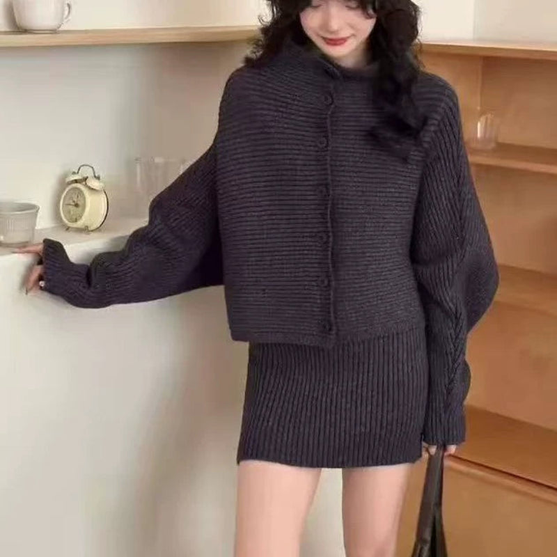 ドルマンリブニット×スカートセットアップ(5colors)