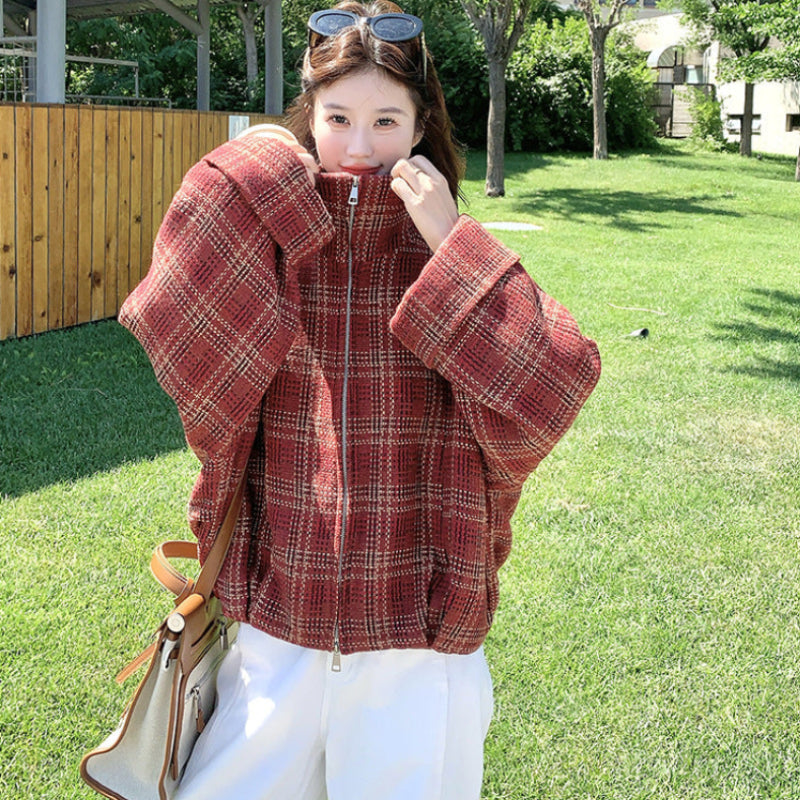 ブロックチェックショートコート