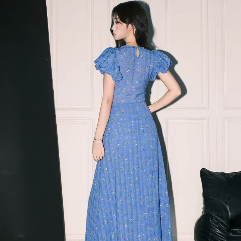小花柄パフスリーブワンピース