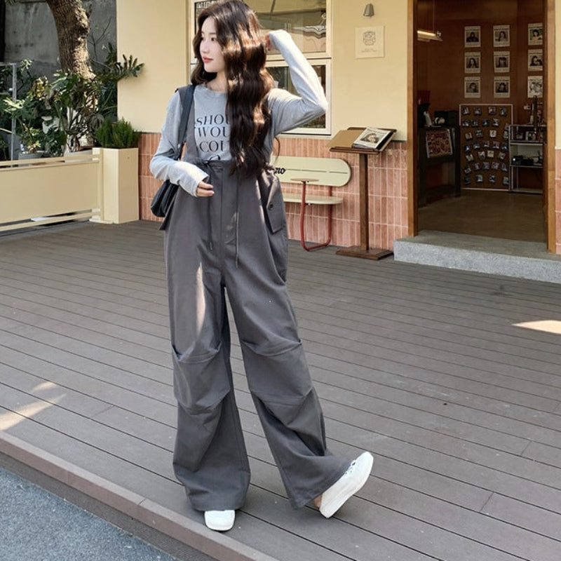 グレーパラシュートサロペットパンツ