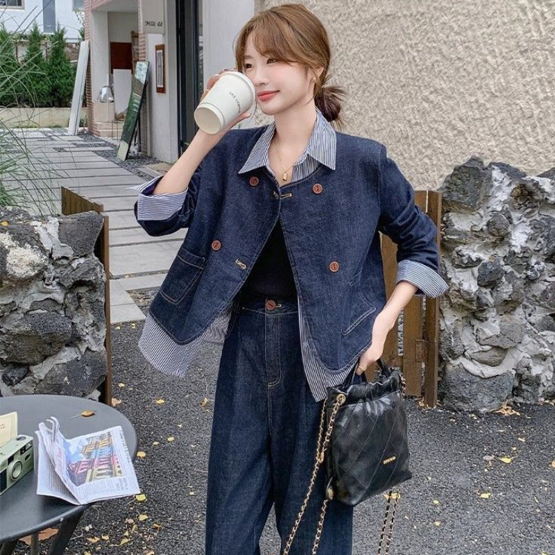 レイヤードデニムジャケット×ワイドデニムパンツセットアップ