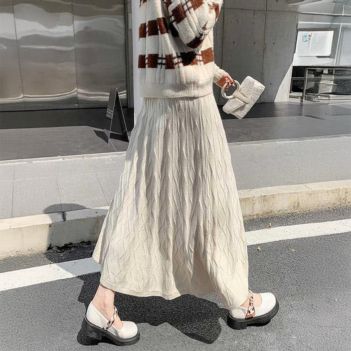 ジオメトリック柄フレアニットスカート(4colors)