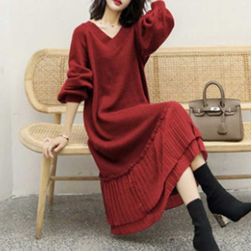 裾フリルVネックニットワンピース(3colors)